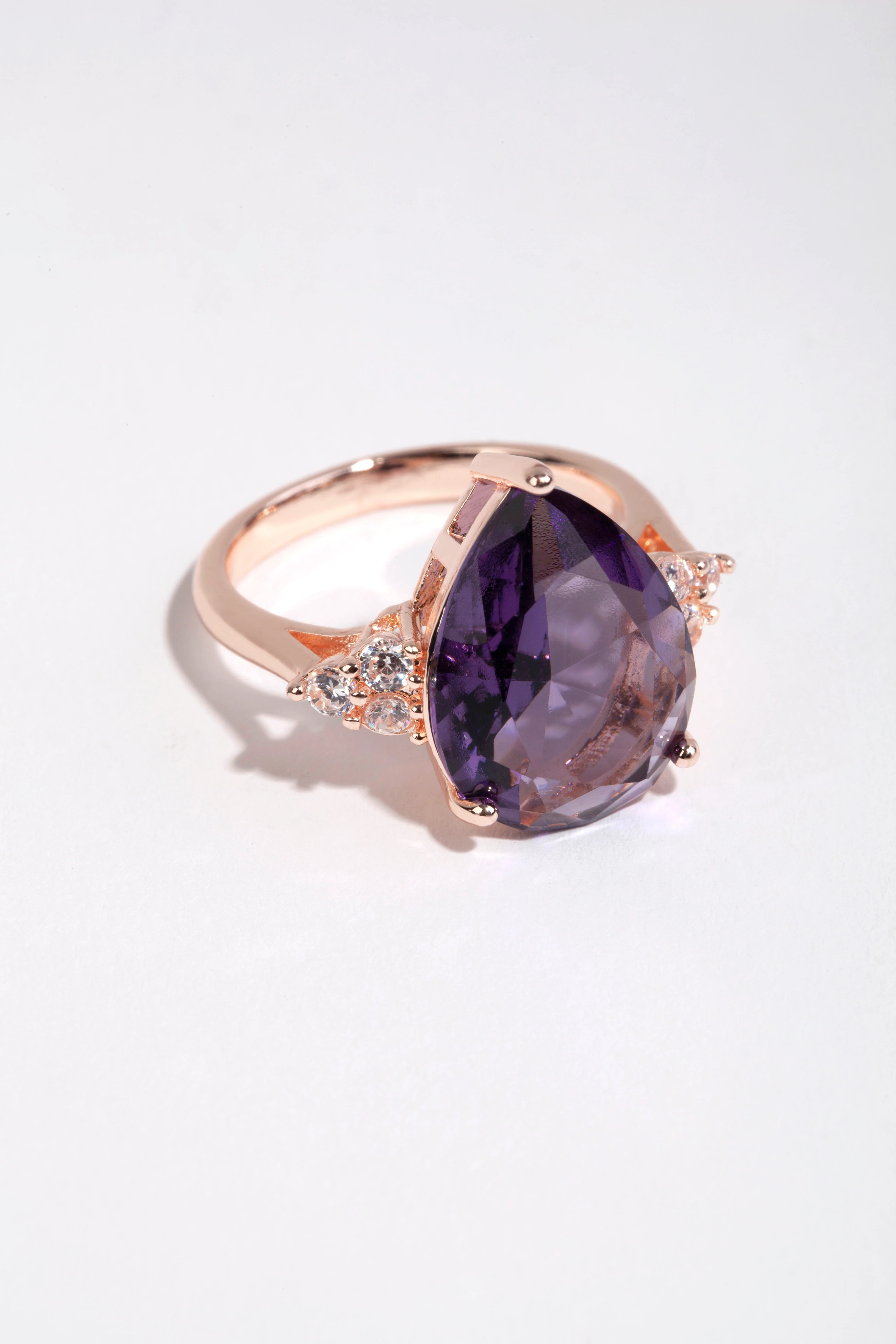 Rose Gold Pear Purple Cubic Zirconia Ring - Image 3