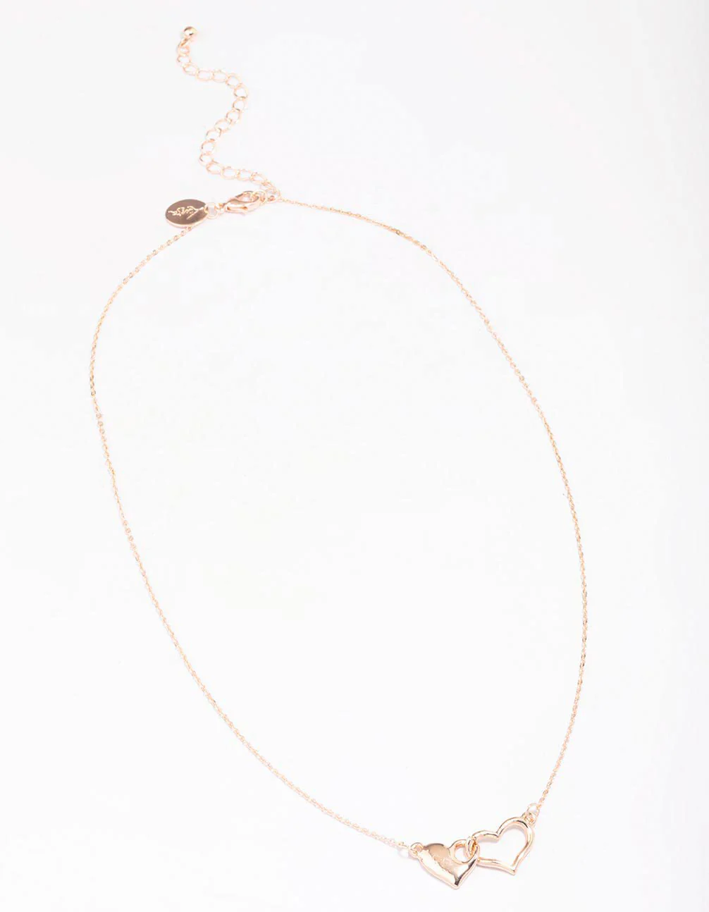 Rose Gold Solid Interlocking Heart Pendant Necklace - Image 2