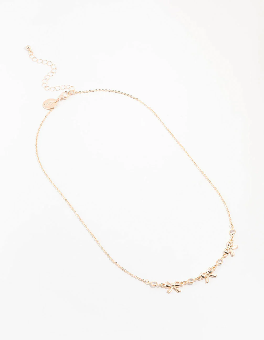 Rose Gold Station Diamante Bow Necklace - Image 4