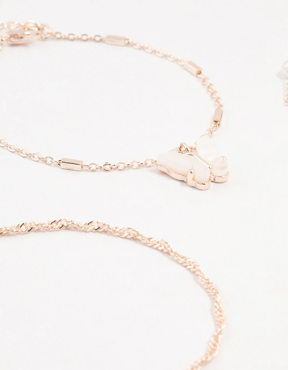 Rose Gold Stone Pearl Butterfly Bracelets 4-Pack - Image 2
