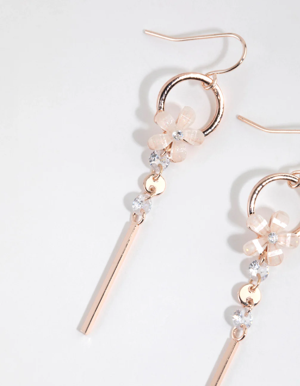 Rose Gold Delicate Flower Drop Earrings - Image 2