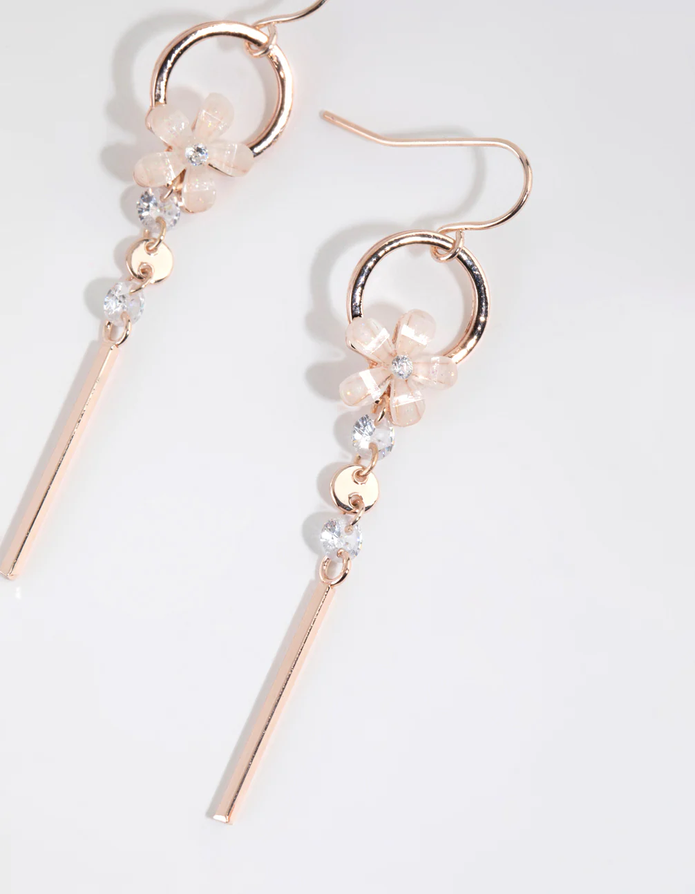 Rose Gold Delicate Flower Drop Earrings - Image 3