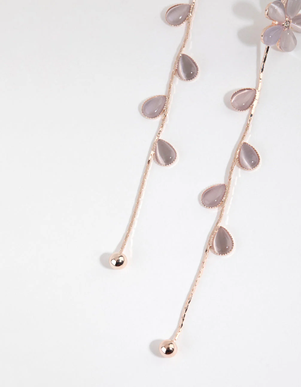 Rose Gold Flower Vine Drop Earrings - Image 2