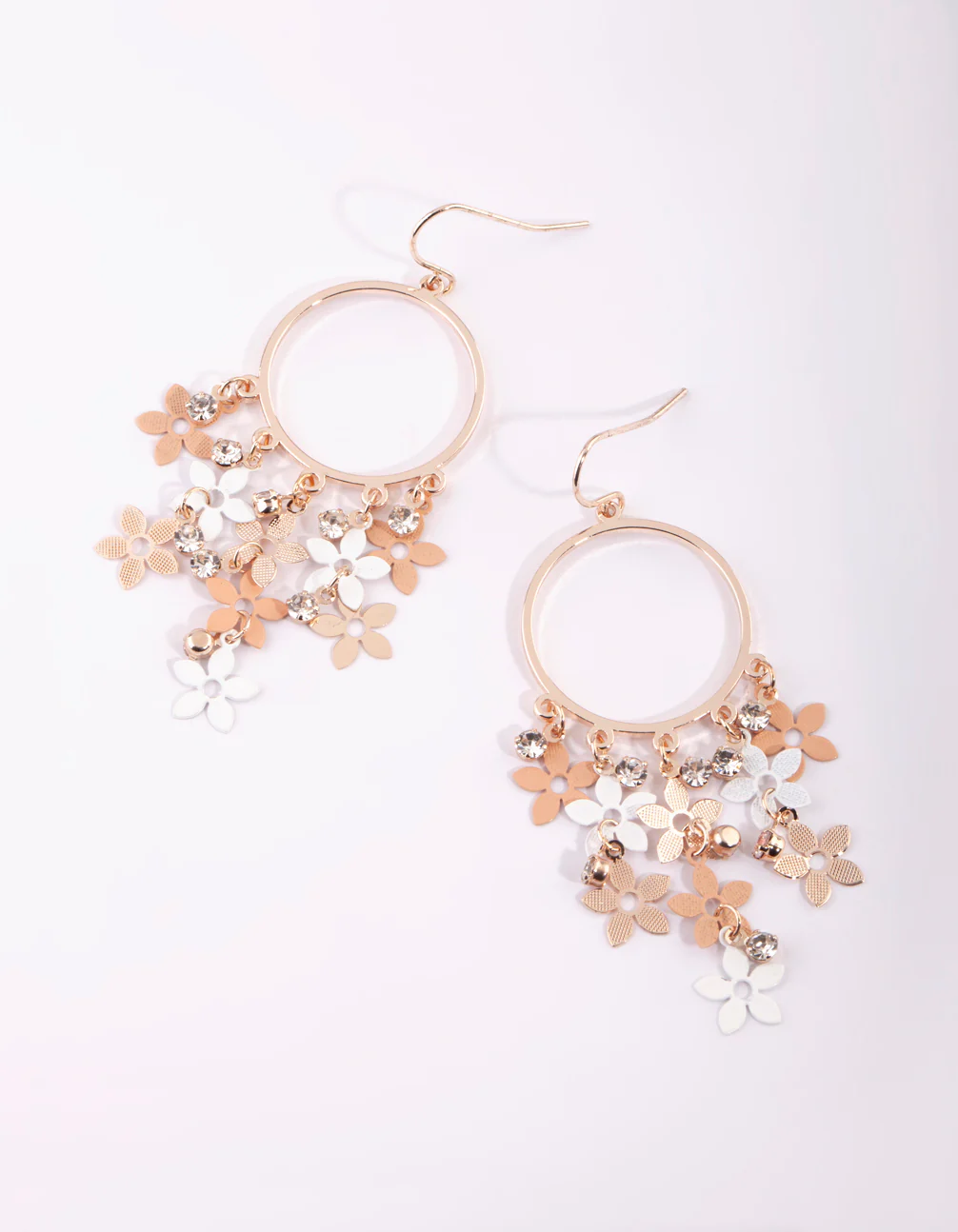Rose Gold Cascading Flower Drop Earrings - Image 2
