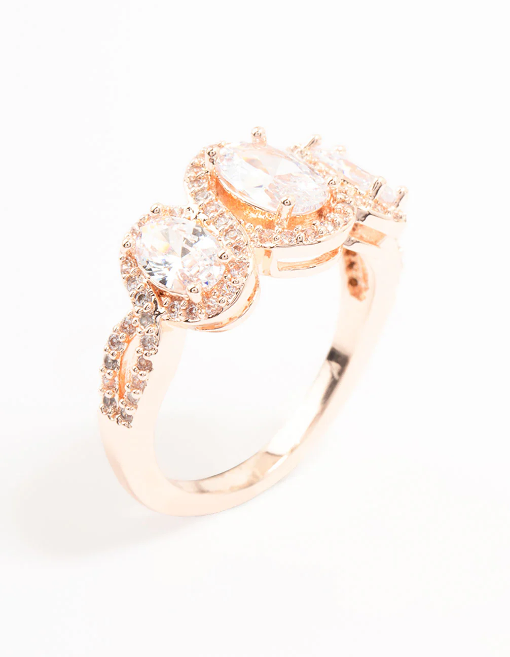 Rose Gold Trio Oval Cubic Zirconia Ring - Image 2