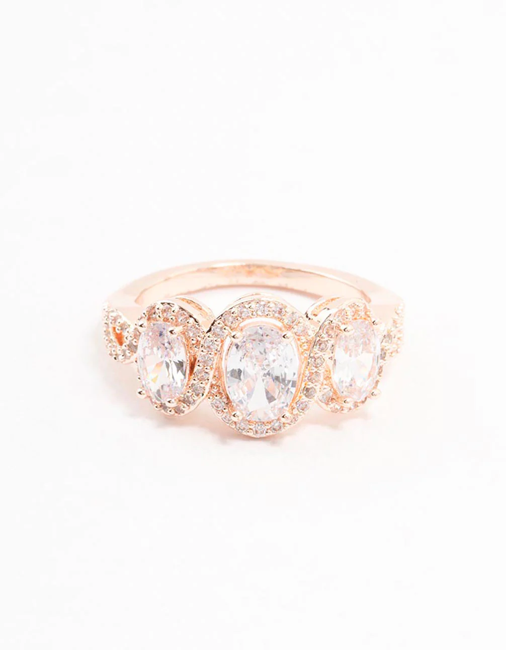 Rose Gold Trio Oval Cubic Zirconia Ring - Image 3