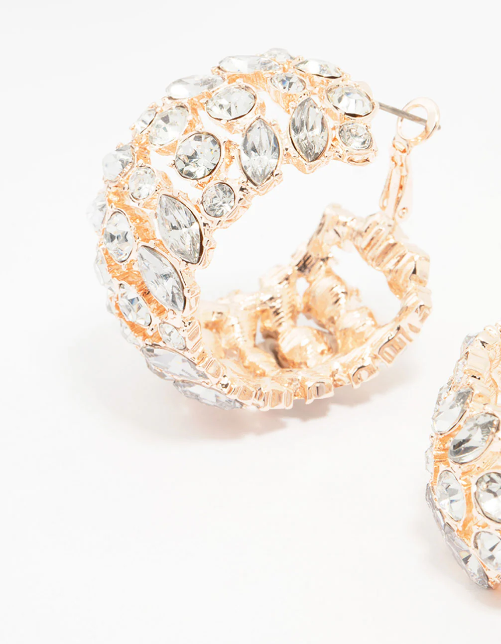 Rose Gold Wide Diamante Hoop Earrings - Image 2