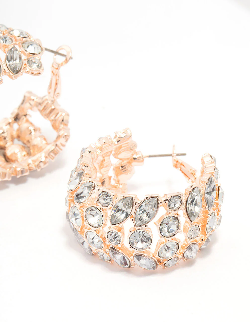 Rose Gold Wide Diamante Hoop Earrings - Image 3
