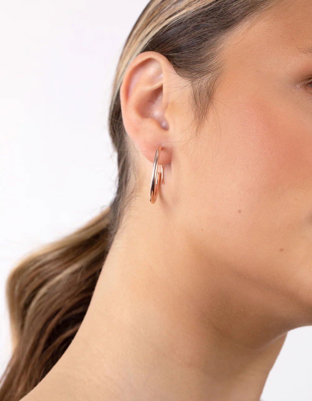Rose Gold Plated Sterling Silver 25mm Thick Hoop Earrings - Image 2