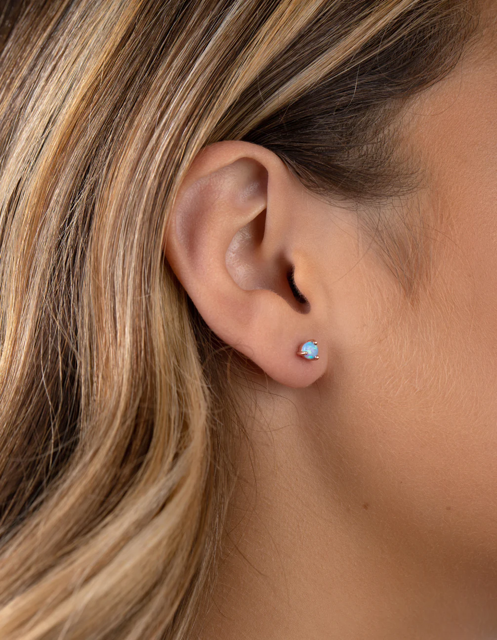 Rose Gold Plated Sterling Silver 3 Claw Opal Stud Earrings - Image 2