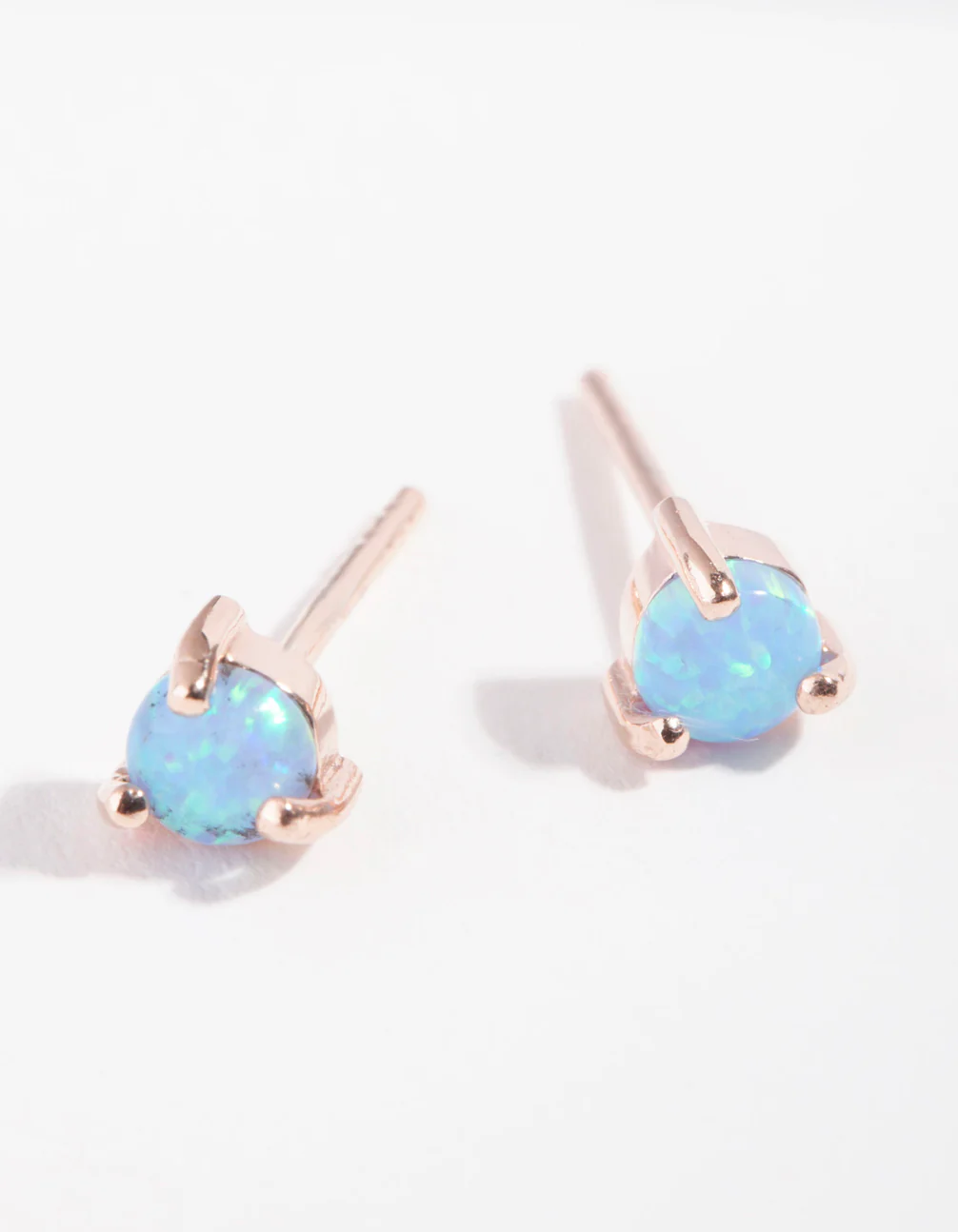 Rose Gold Plated Sterling Silver 3 Claw Opal Stud Earrings - Image 3