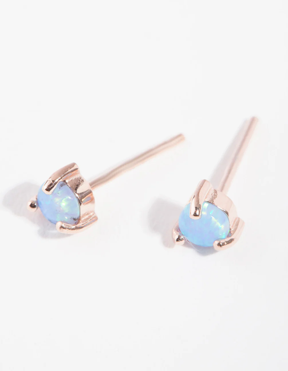 Rose Gold Plated Sterling Silver 3 Claw Opal Stud Earrings - Image 4