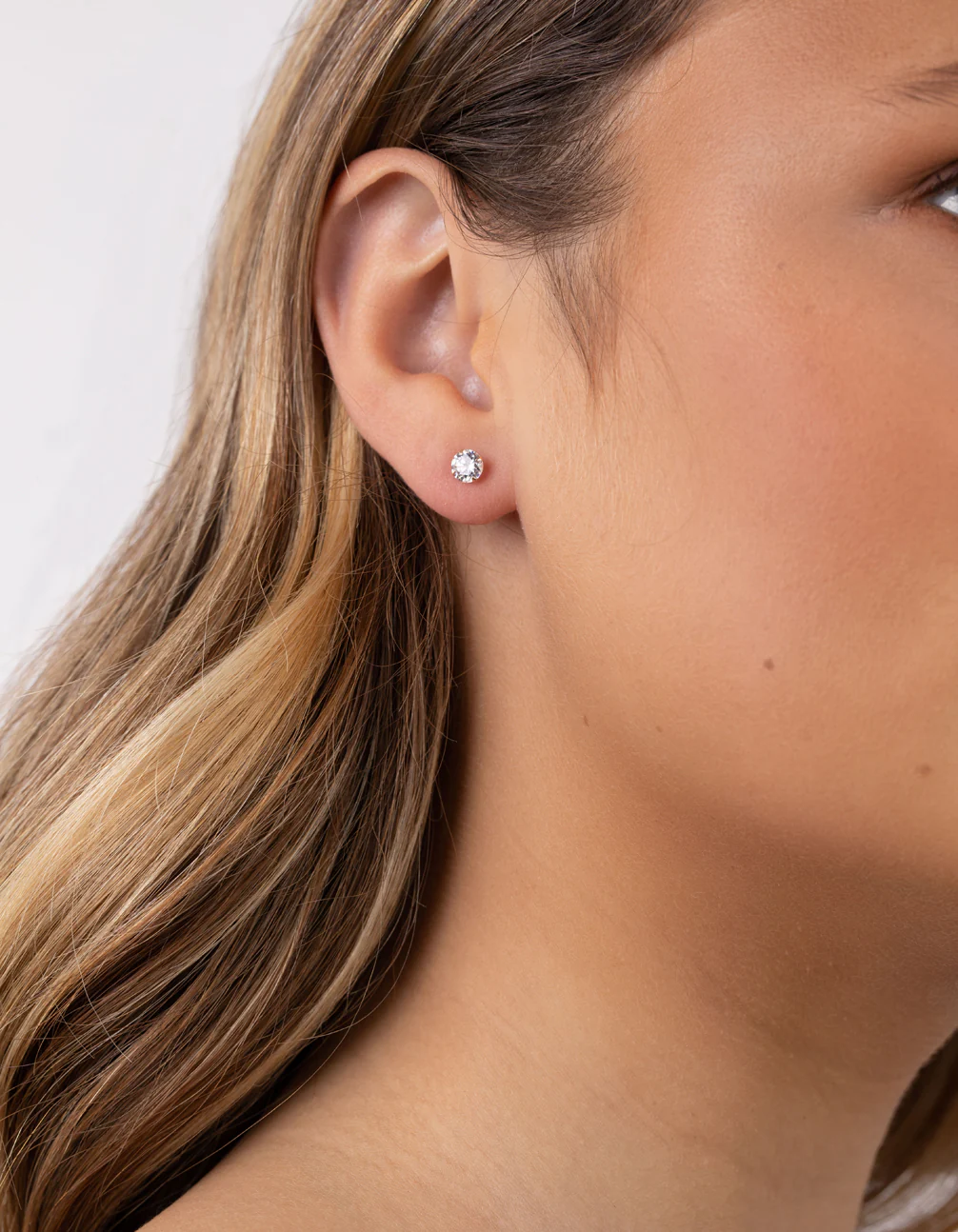 Rose Gold Plated Sterling Silver Cubic Zirconia 1/2 Carat Stud Earrings - Image 2