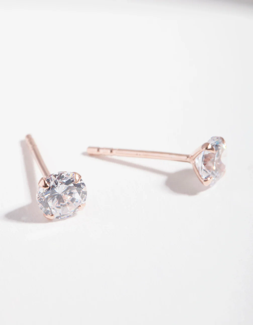 Rose Gold Plated Sterling Silver Cubic Zirconia 1/2 Carat Stud Earrings - Image 3