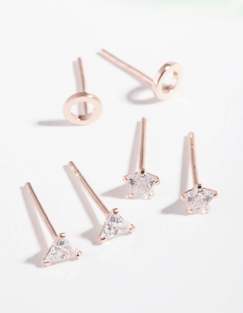 Rose Gold Plated Sterling Silver Cubic Zirconia Geo Stud Earring Pack - Image 2