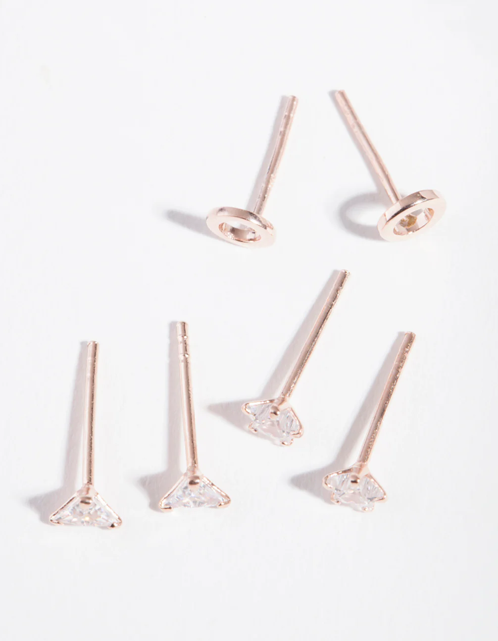 Rose Gold Plated Sterling Silver Cubic Zirconia Geo Stud Earring Pack - Image 3