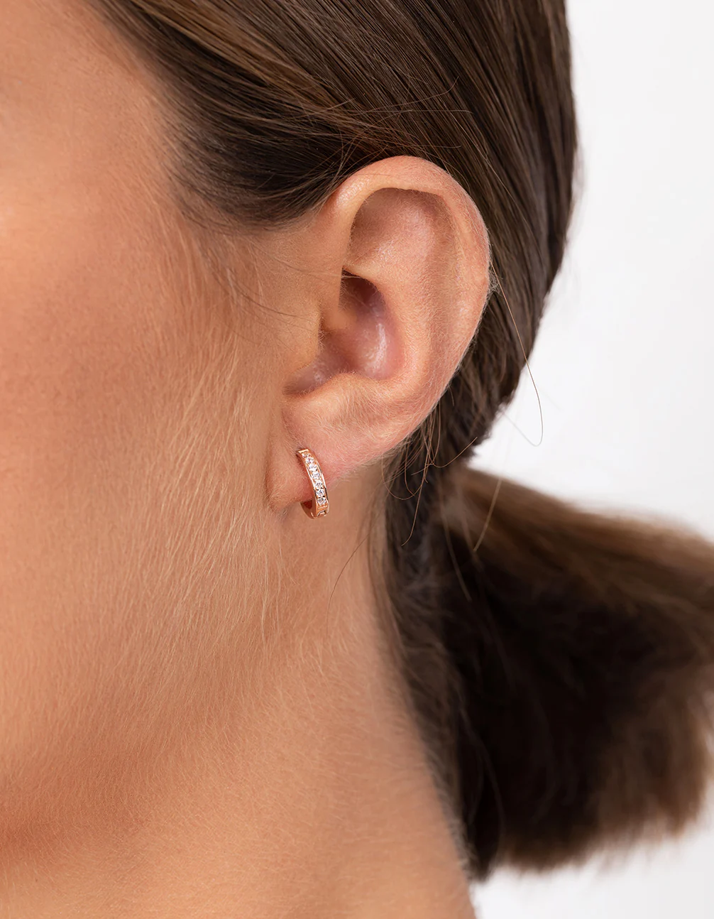 Rose Gold Plated Sterling Silver Cubic Zirconia Huggie Earrings - Image 2