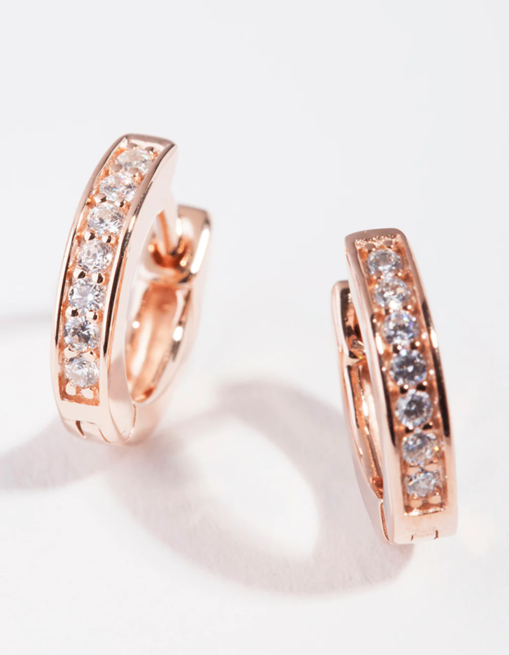 Rose Gold Plated Sterling Silver Cubic Zirconia Huggie Earrings - Image 3