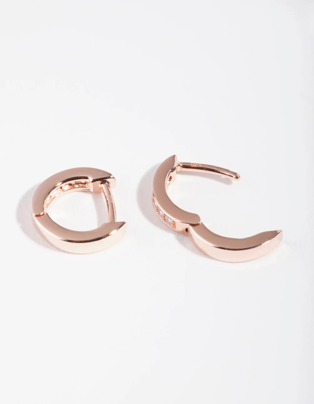 Rose Gold Plated Sterling Silver Cubic Zirconia Huggie Earrings - Image 4