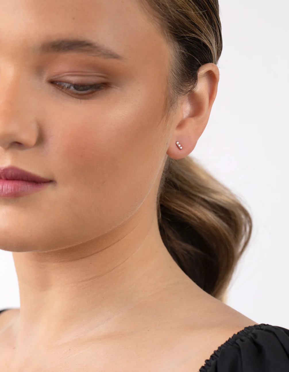 Rose Gold Plated Sterling Silver Cubic Zirconia Line Stud Earring Pack - Image 2