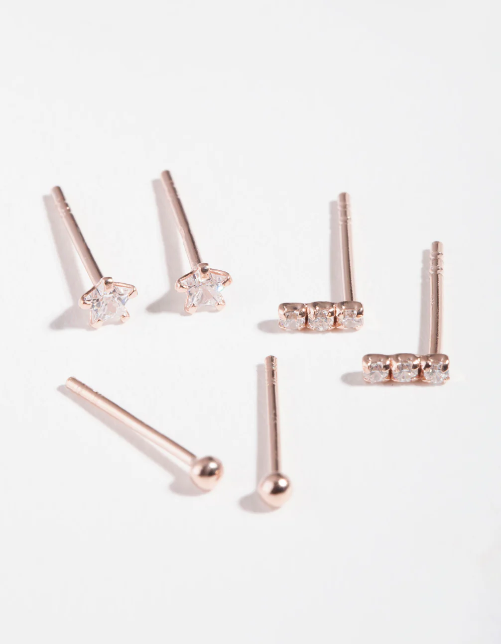 Rose Gold Plated Sterling Silver Cubic Zirconia Line Stud Earring Pack - Image 3