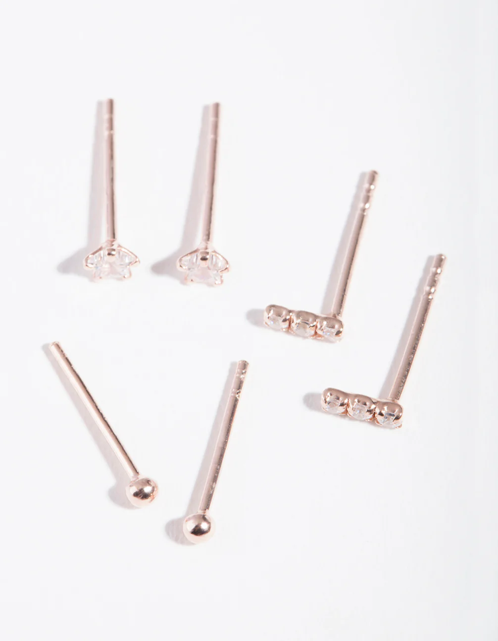 Rose Gold Plated Sterling Silver Cubic Zirconia Line Stud Earring Pack - Image 4