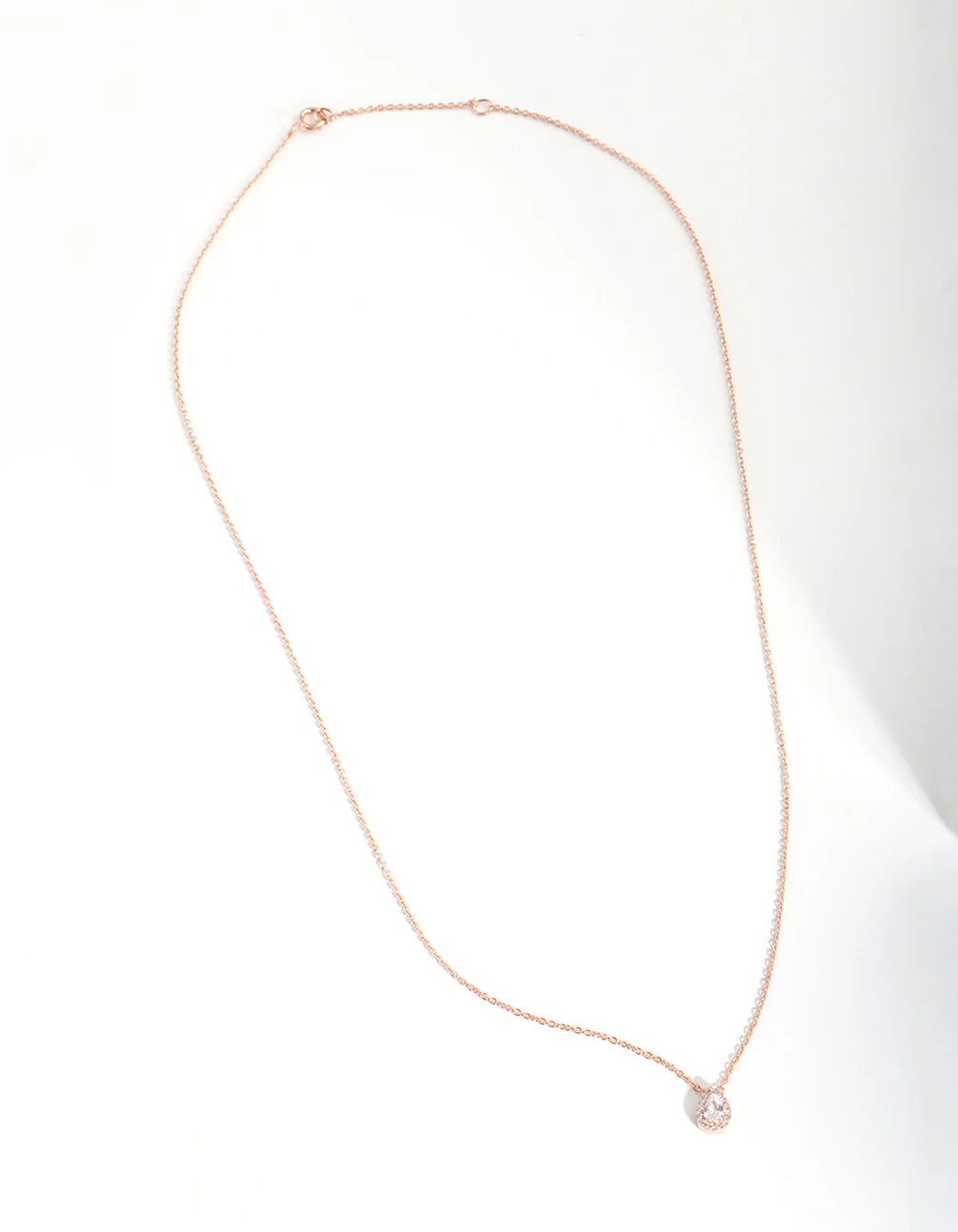 Rose Gold Plated Sterling Silver Cubic Zirconia Pear Halo Necklace - Image 2