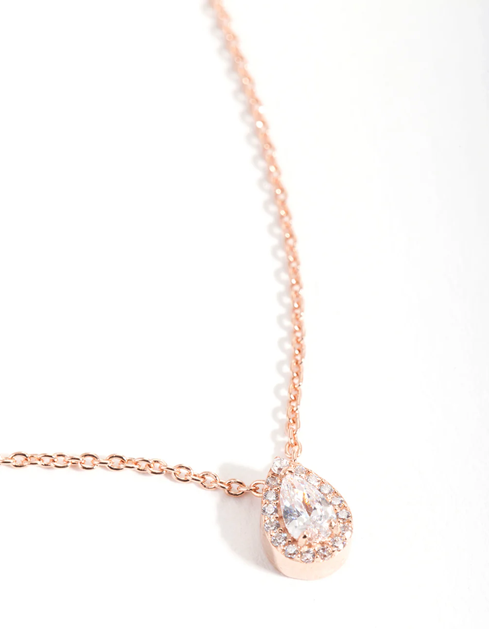 Rose Gold Plated Sterling Silver Cubic Zirconia Pear Halo Necklace - Image 3