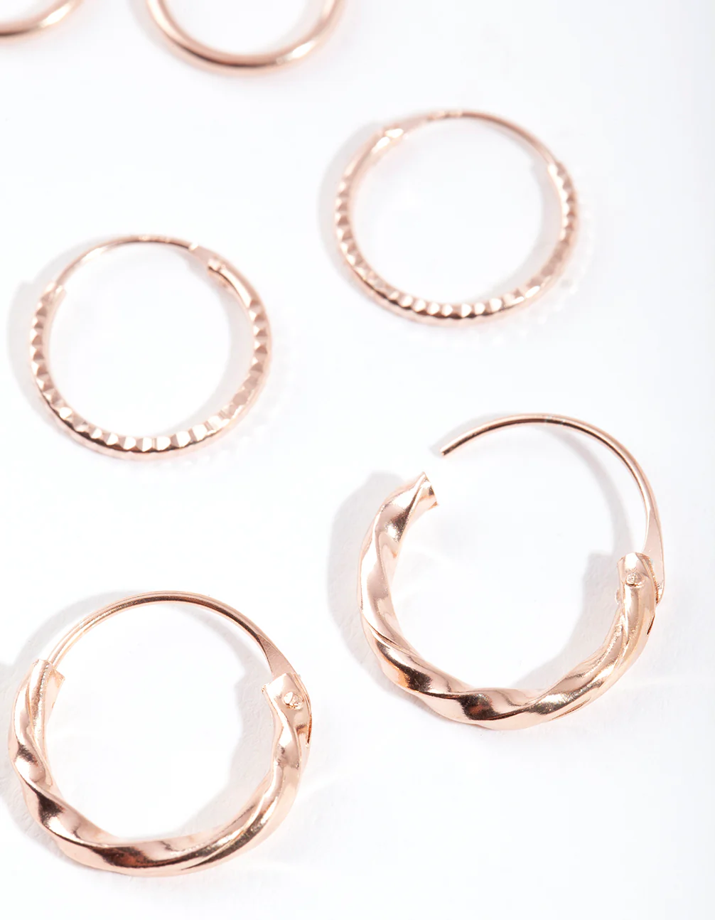 Rose Gold Plated Sterling Silver Textured Earring Pack - Image 3