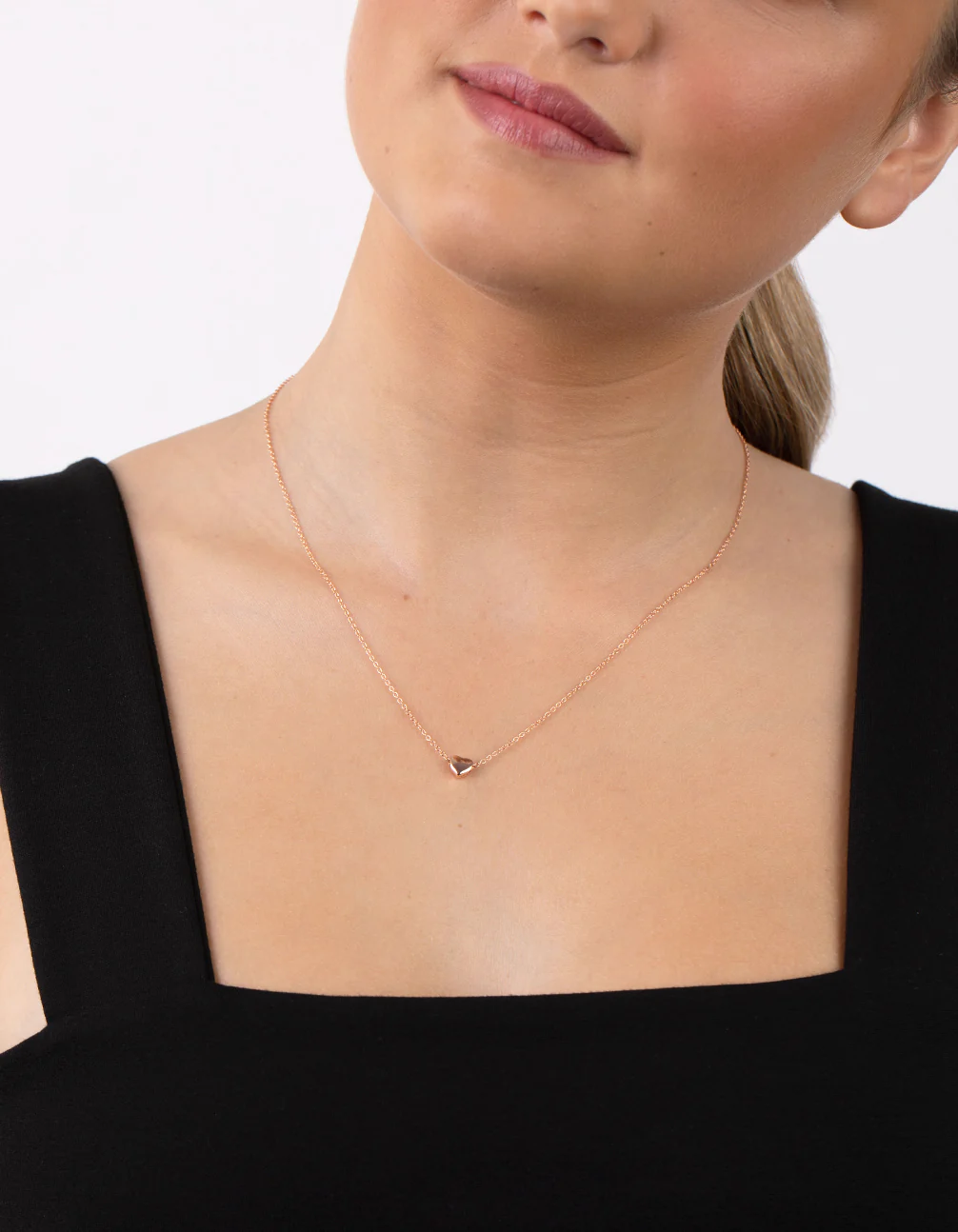 Rose Gold Plated Sterling Silver Micro Heart Necklace - Image 2