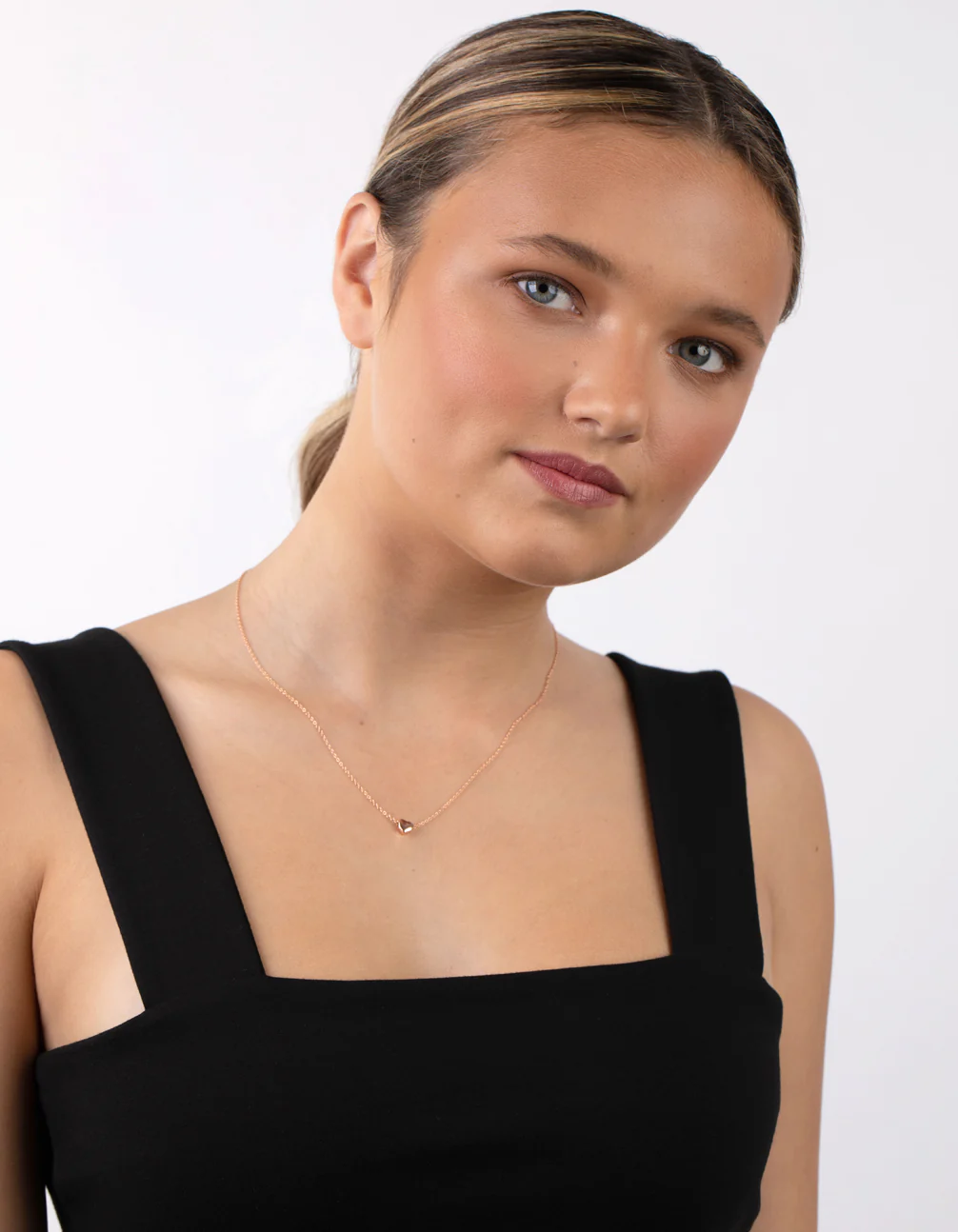 Rose Gold Plated Sterling Silver Micro Heart Necklace - Image 5