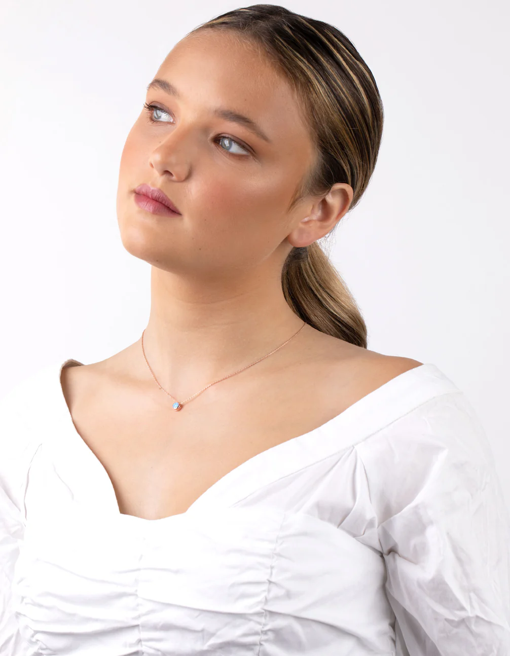 Rose Gold Plated Sterling Silver Synthetic Opal Bezel Pendant Necklace - Image 5