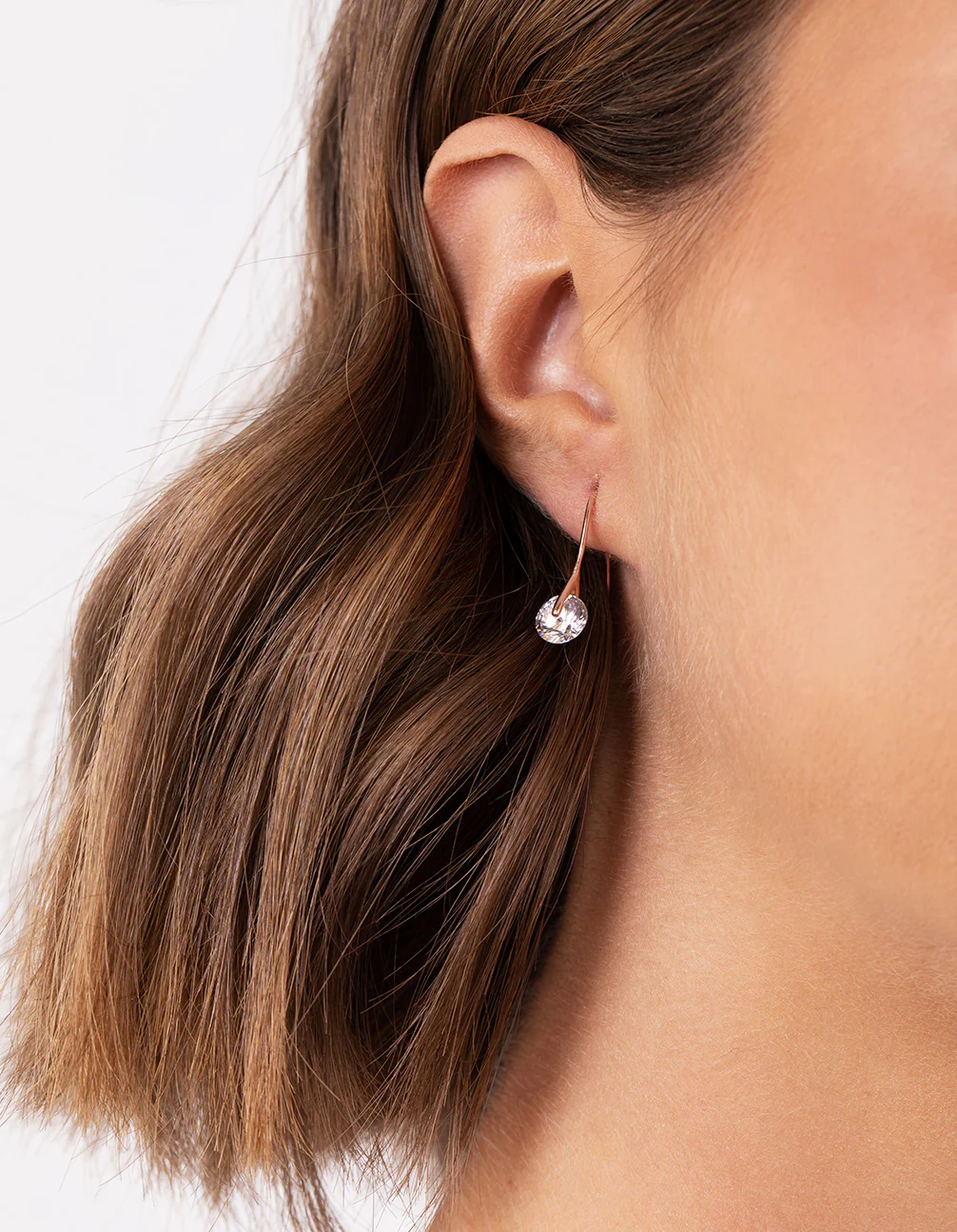 Rose Gold Plated Sterling Silver Sleek Cubic Zirconia Drop Earrings - Image 2