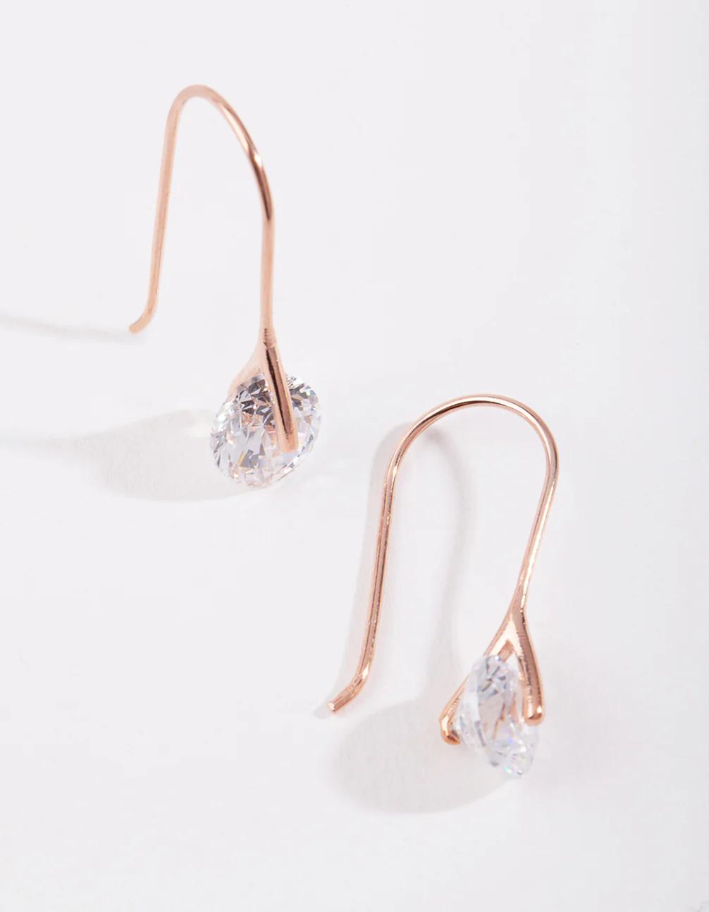 Rose Gold Plated Sterling Silver Sleek Cubic Zirconia Drop Earrings - Image 3