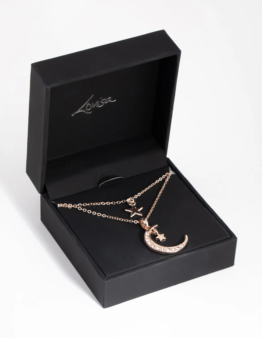 Rose Gold Diamante Moon & Star Necklace - Image 3