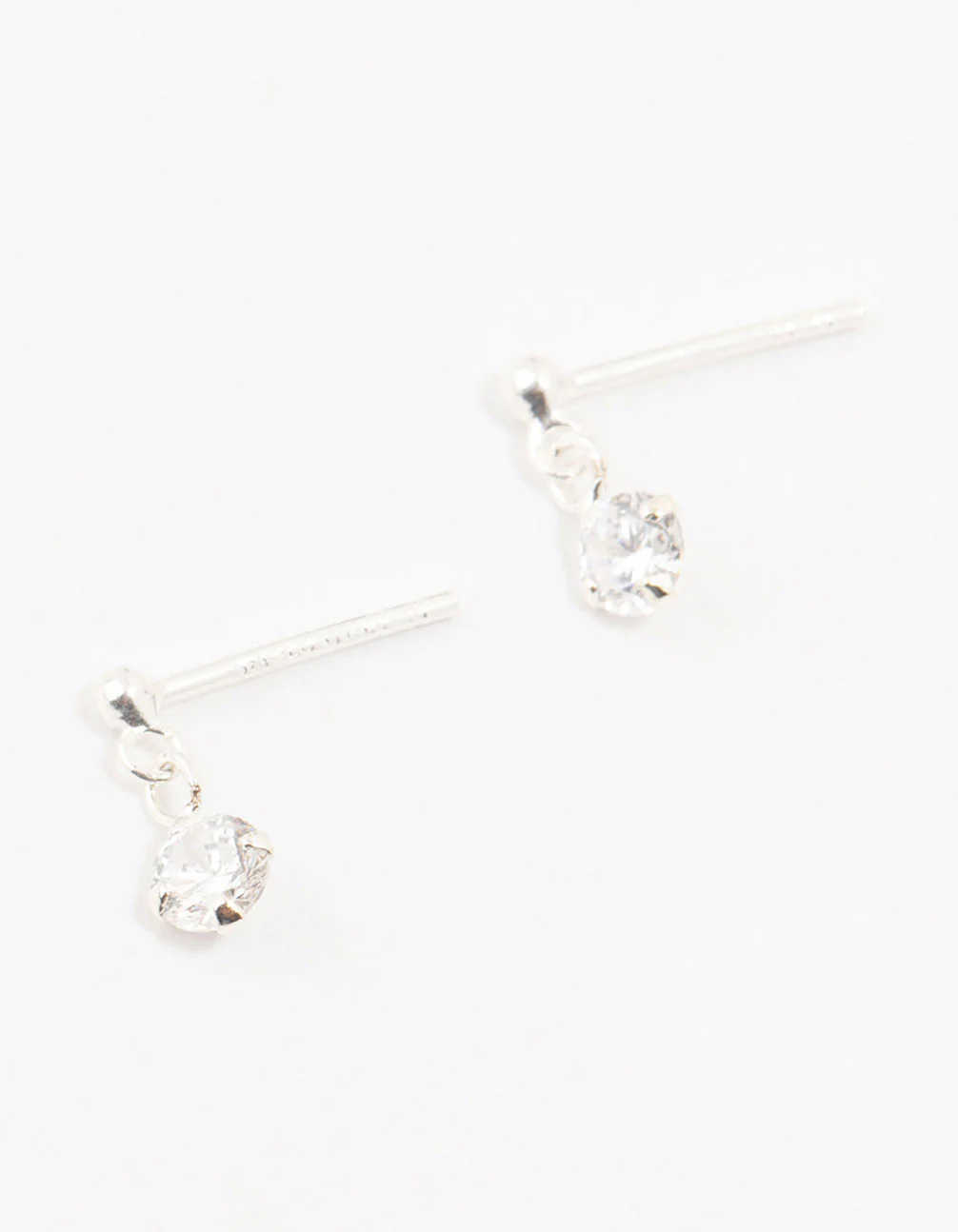 Round Cubic Zirconia Drop Sterling Silver Earrings - Image 2