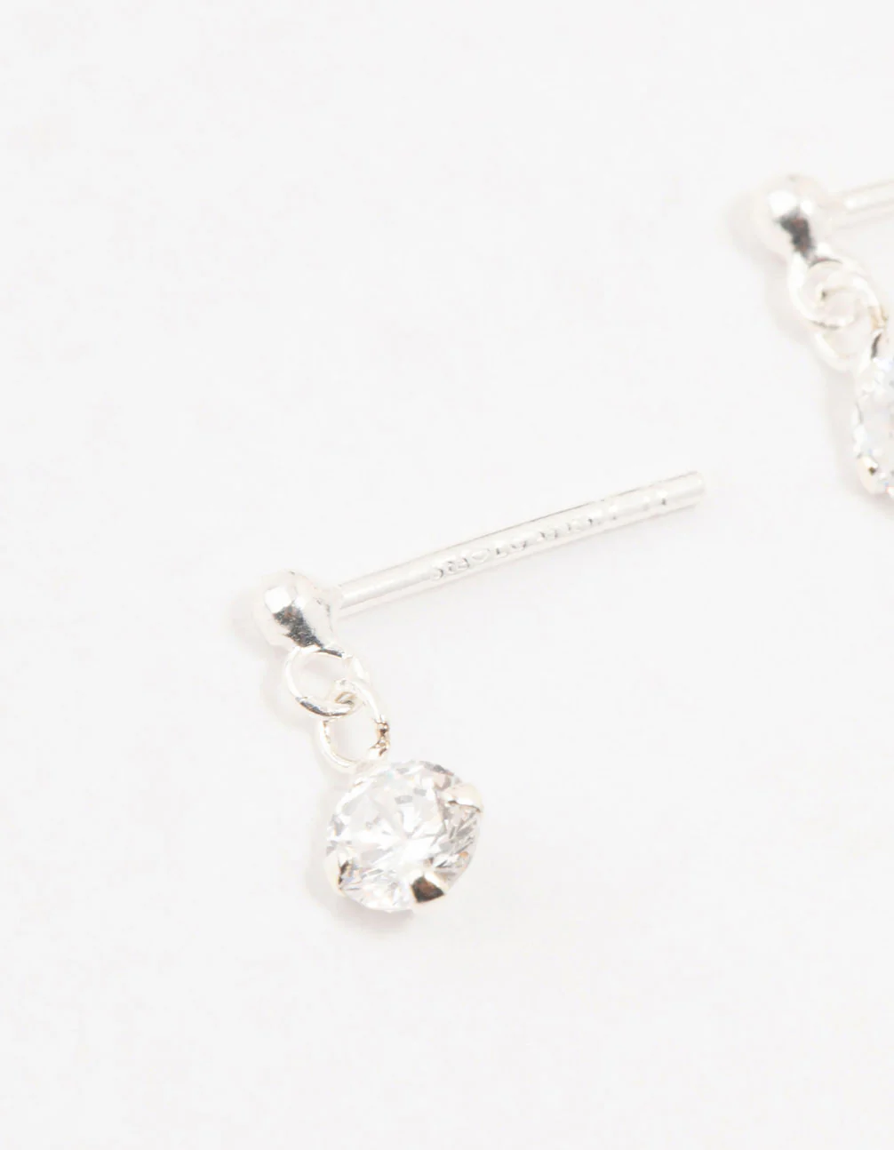 Round Cubic Zirconia Drop Sterling Silver Earrings - Image 4