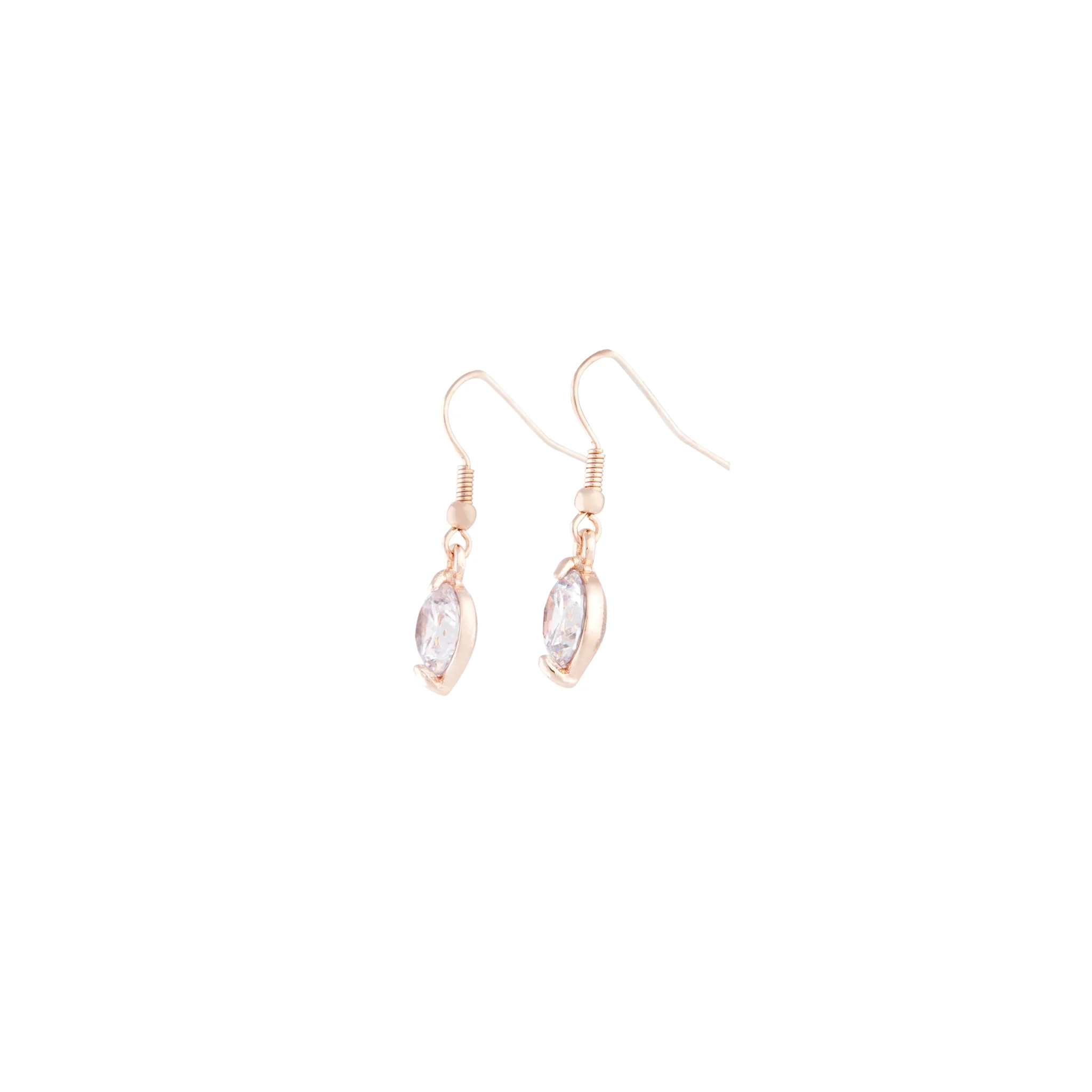 Rose Gold Hook Round Diamante Earrings - Image 3