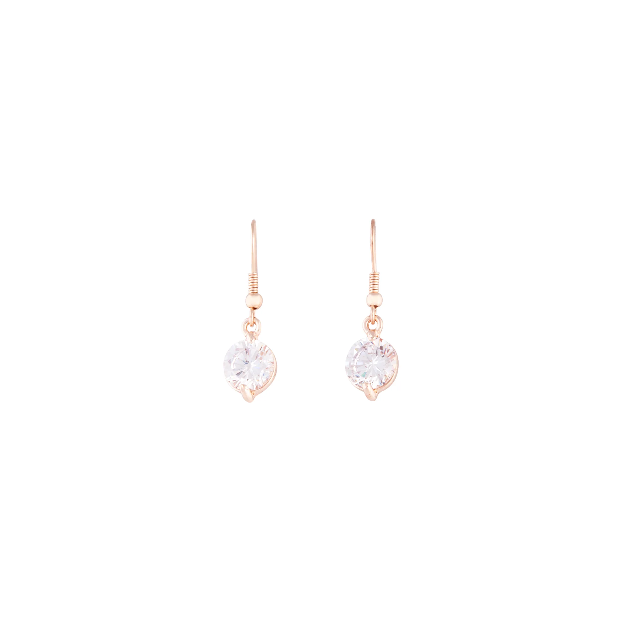 Rose Gold Hook Round Diamante Earrings - Image 4
