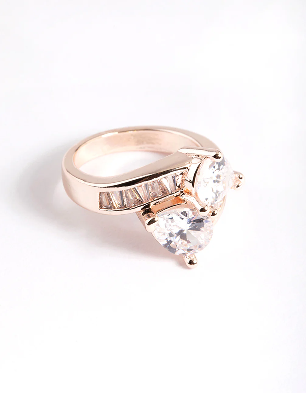 Rose Gold Cubic Zirconia Pear Crossover Ring