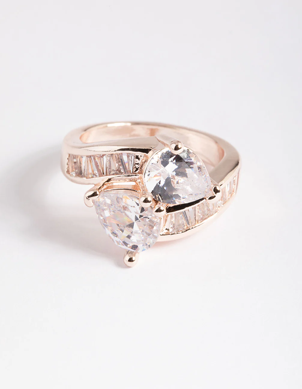 Rose Gold Cubic Zirconia Pear Crossover Ring - Image 2