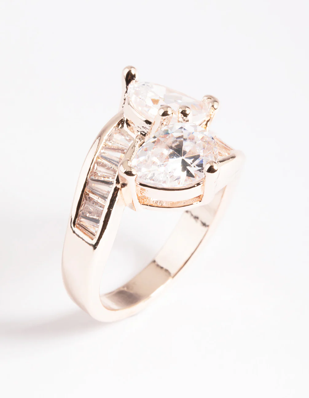 Rose Gold Cubic Zirconia Pear Crossover Ring - Image 3
