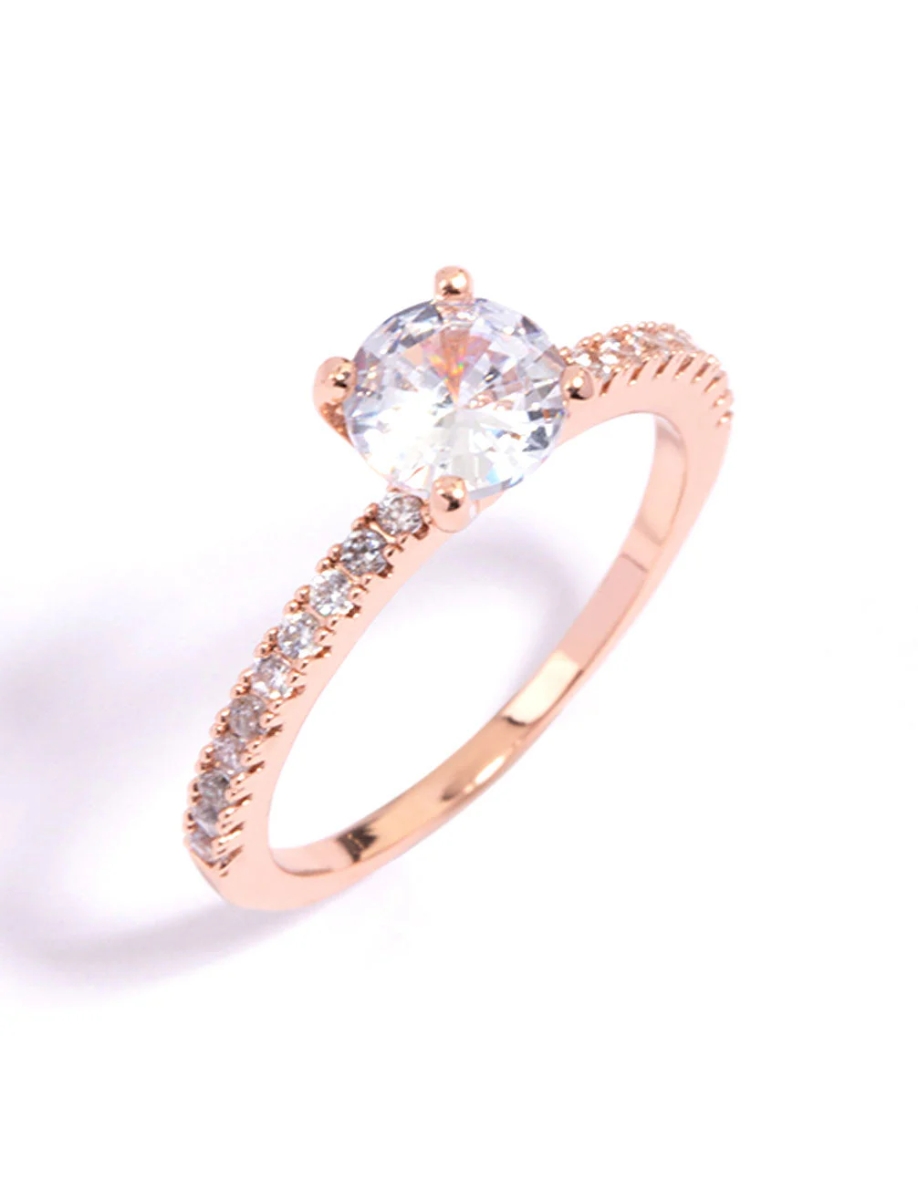 Rose Gold Plated Cubic Zirconia Plated Round Textured Band Ring - Image 2