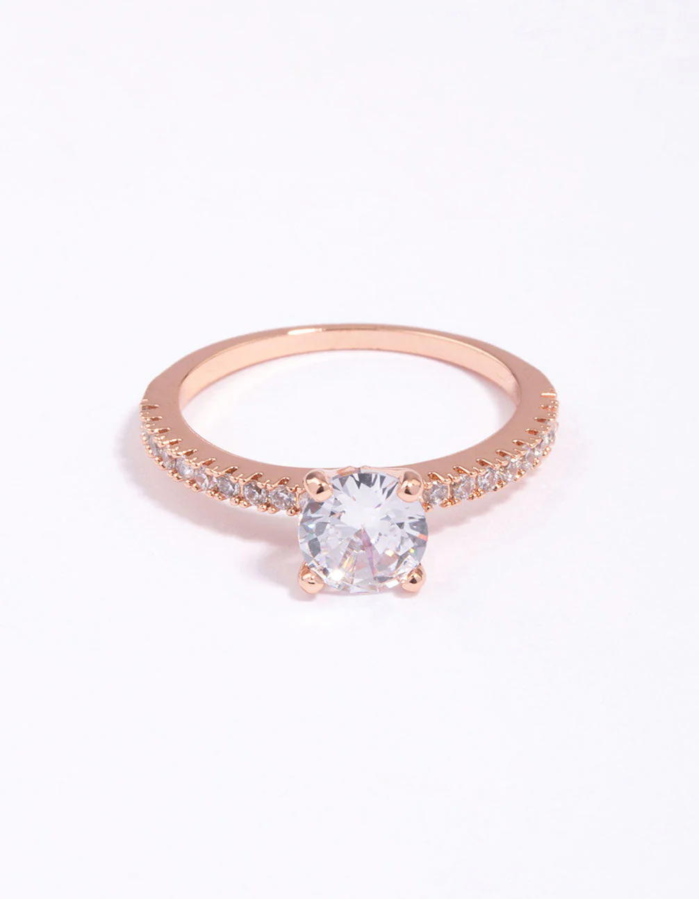 Rose Gold Plated Cubic Zirconia Plated Round Textured Band Ring - Image 3