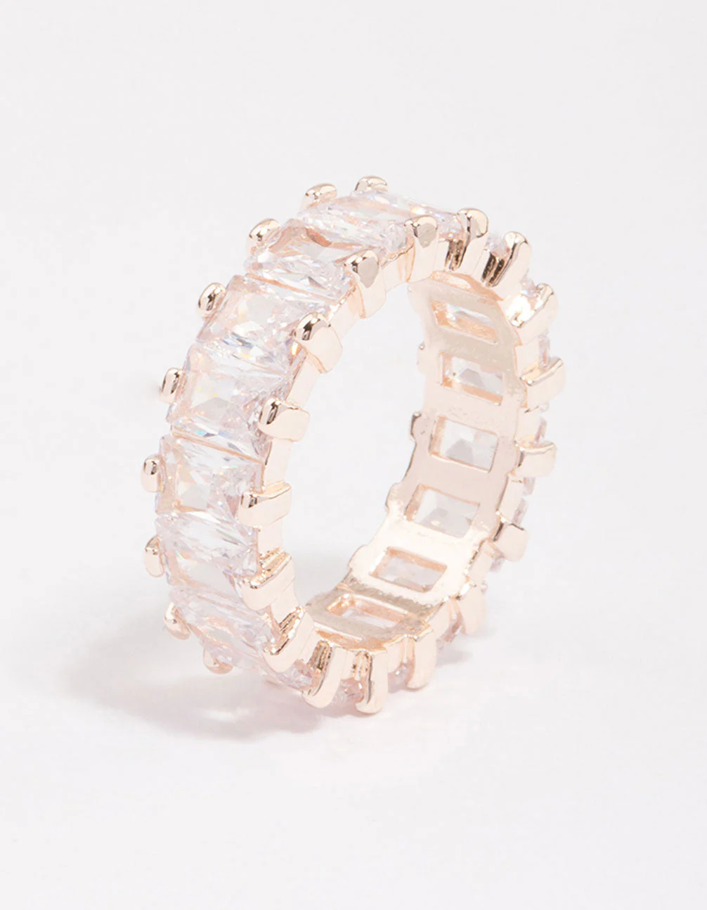 Rose Gold Plated Cubic Zirconia Rectangle Band Ring - Image 2