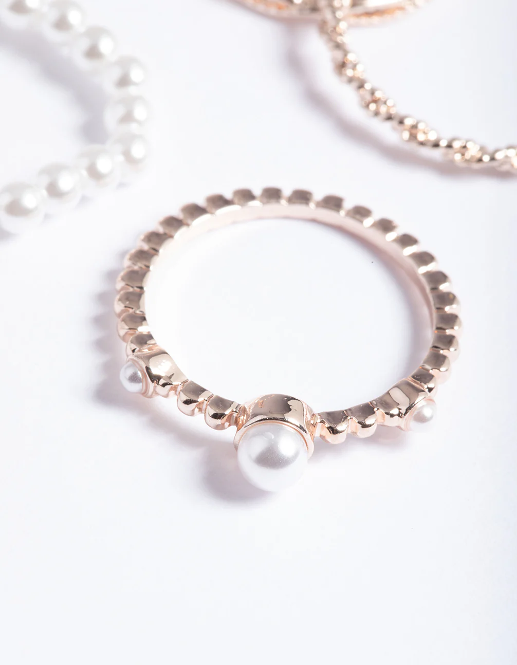 Rose Gold Pearl & Twist Ring 5-Pack - Image 3