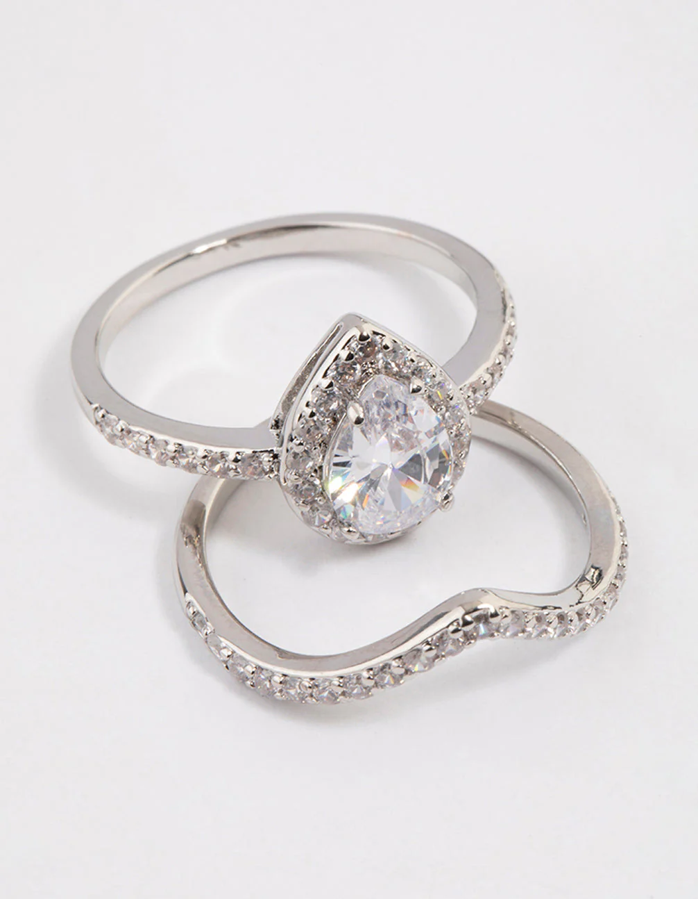 Rhodium Crowned Pear Crystal Ring - Image 2