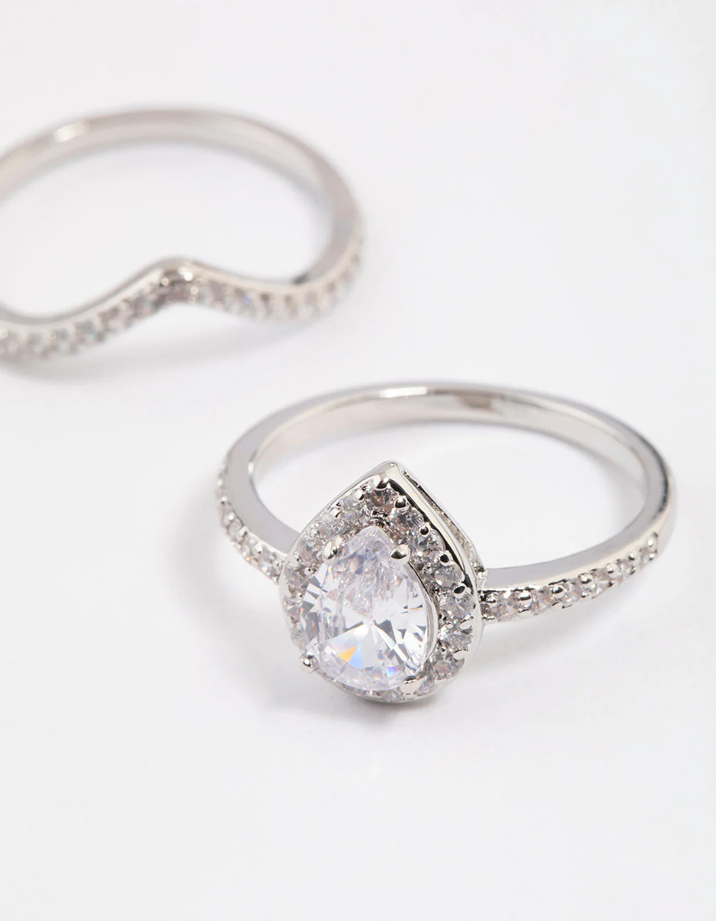 Rhodium Crowned Pear Crystal Ring - Image 3