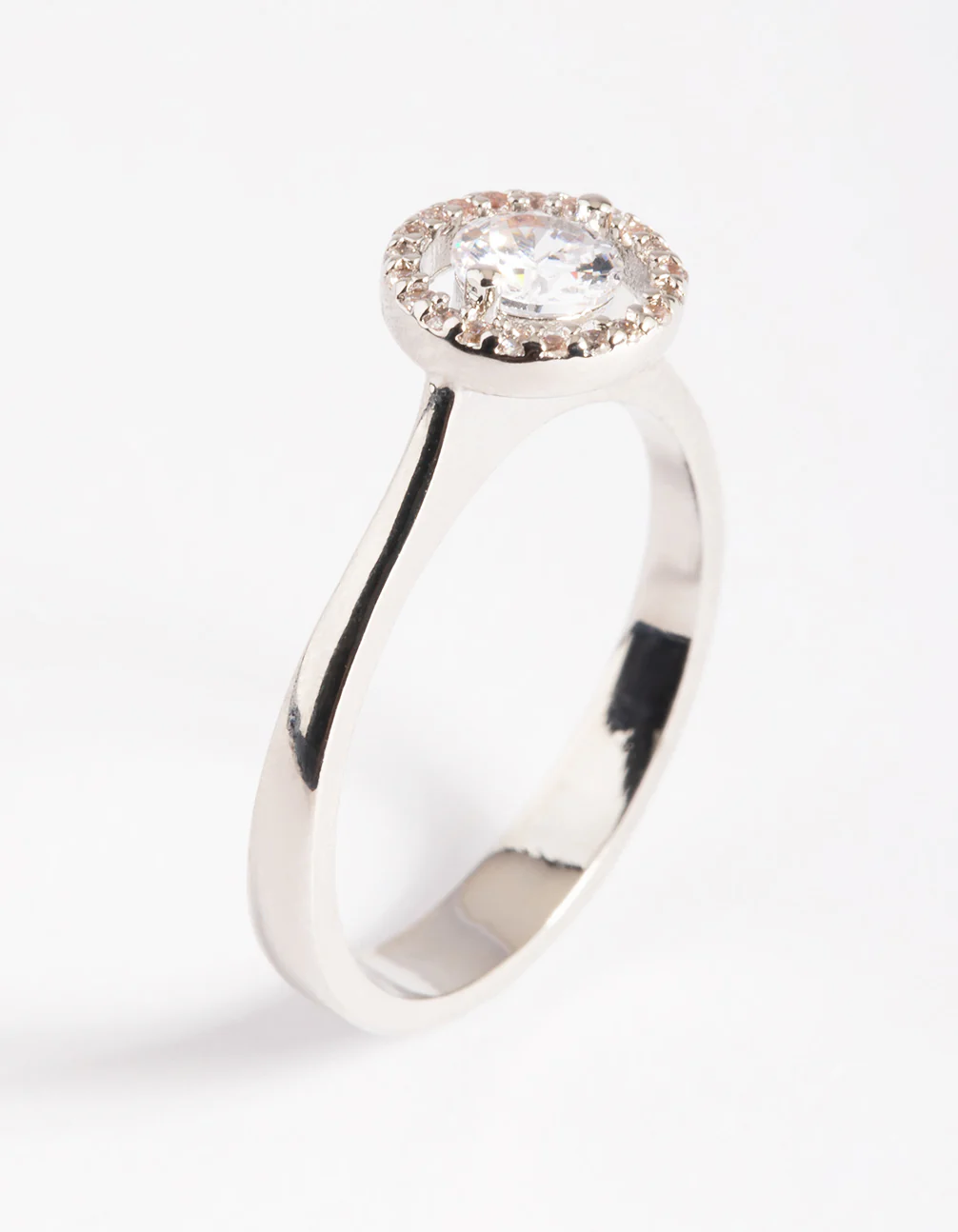 Silver Cubic Zirconia Centre Stone with Halo Ring - Image 3