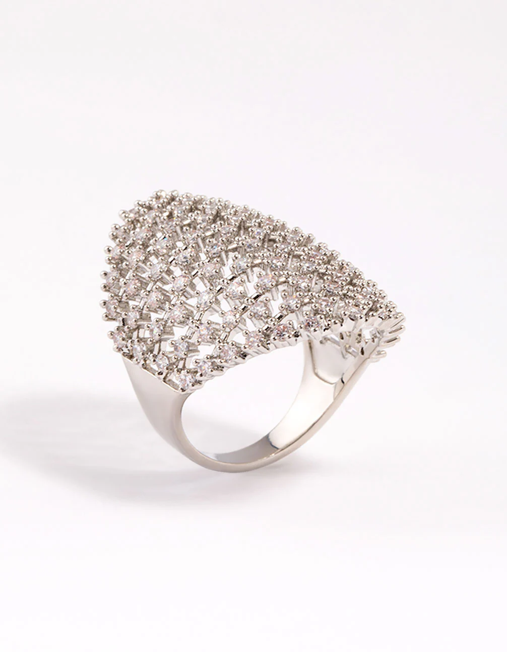 Silver Cubic Zirconia Shield Ring - Image 2